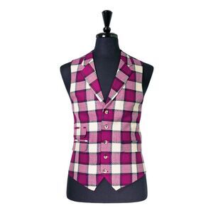Mens Vest 42R Purple Ivory Plaid Wool Waistcoat Formal Wedding Party Groom Large